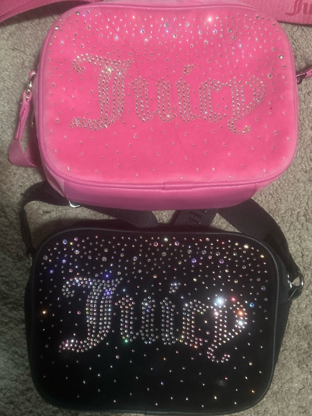 Juicy Couture Pink and Black Rhinestone Crossbody Camera Bags bundle bling